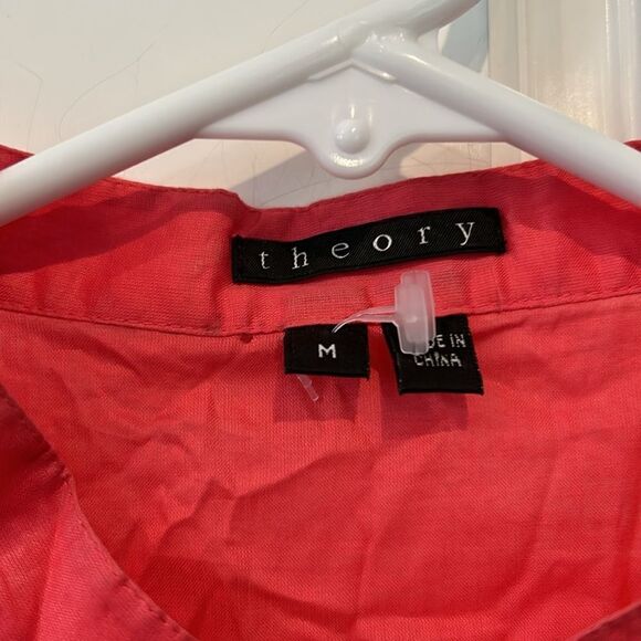 Theory 100% cotton pleaded tuck front coral tunic blouse, size medium - Picture 4 of 10